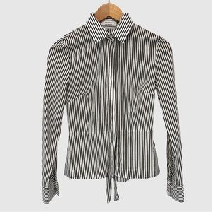 Bailey/44 Black & White Stripe Button Down Lace Up Back Tie Blouse XS